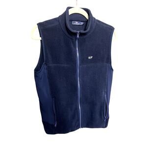 Vineyard Vines Vest Boys L 16 Blue Fleece Full Zip Sleeveless Jacket Whale Logo